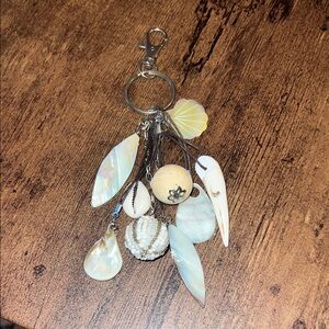 Shell and Bead Keychain with Silver Accents